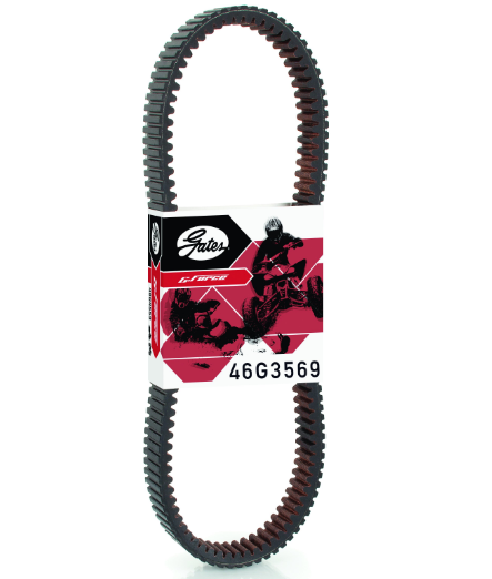 Drive belt Gates G-Force 46G3569 CVT for Arctic Cat Textron 550/650/700, black with brown interior.