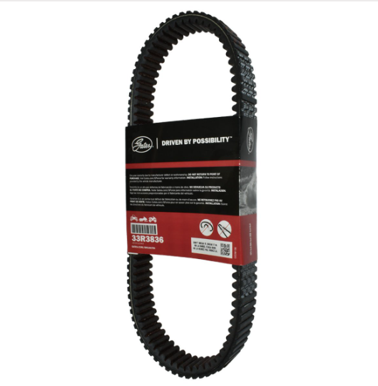 Gates G-Force Redline 33R3836 CVT drive belt for Polaris Ranger 900 Diesel, black belt with red label.