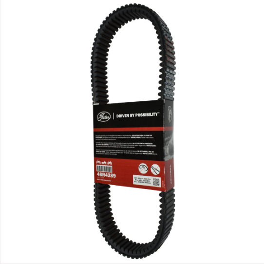 Gates REDLINE CVT drive belt 48R4289, black rubber belt for Can-Am Maverick X3/Bombardier snowmobiles, red packaging.