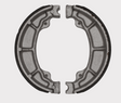 Brake shoe set MBS2307, two gray metal brake shoes with black friction lining along the outer edge.