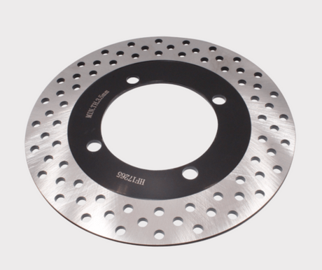 Hisun Vector E1 rear brake disc rotor by ATV City, perforated silver with black center hub