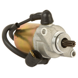 Starter motor for Polaris Outlaw 50, Scrambler 90, Sportsman 90, Predator and E-Ton 90; silver metal housing.