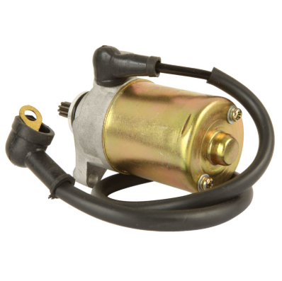 Starter motor for Polaris Outlaw 50 / Scrambler 90 / Sportsman 90 / Predator / E-Ton 90, gold housing, black cables