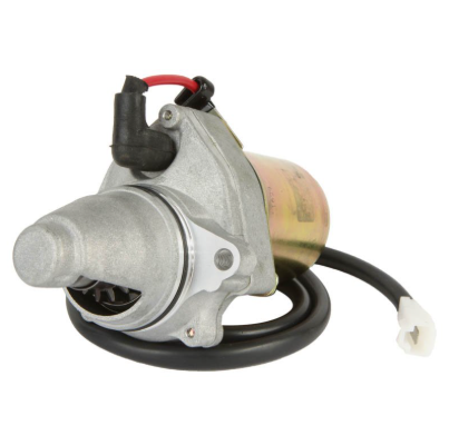 Starter motor for Suzuki LT80 Quadsport / Kawasaki KSF80, DGT Agri brand, metal housing with red and black leads