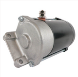 Starter motor for Polaris RZR XP 900 / RZR 4 900 by DGT Agri; silver aluminum housing, black body