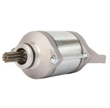 Starter motor for Kawasaki KVF360 Prairie ATV, silver metal body.