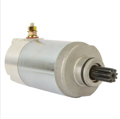 Starter motor by DGT Agri, metallic silver housing with pinion gear shaft