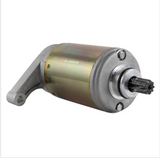 Starter motor by DGT Agri for Yamaha ATV models; gold metal body with spline shaft