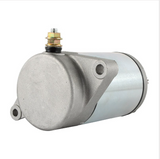 Starter motor for Arctic Cat and Kymco ATVs, silver metal finish.