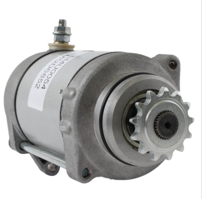 Starter motor for Kawasaki KLF300 Bayou/KLF300C 4x4 by DGT Agri, silver metal housing.