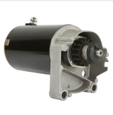 Starter motor for Briggs & Stratton small engine, 12V, 16-tooth gear, black body with silver mounting.