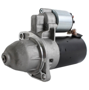 Starter motor with silver housing and black body for Lombardini engine, 9-tooth, replaces 563R0540/0-001-107-058