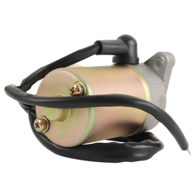 Starter motor for 50cc ATVs (KFX90, DVX90, Mongoose 90, BMS/Eagle) with gold housing and black wires – DGT Agri