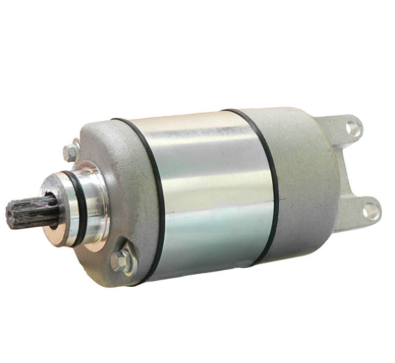 Starter motor for Honda TRX200/TRX200D Fourtrax ATV, silver metal housing.