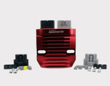 Red aluminium MOSFET voltage regulator/rectifier with harness connectors (DGT Agri)