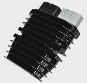 MOSFET voltage regulator rectifier for lithium-ion systems; black finned heatsink and dual connectors