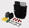 MOSFET voltage regulator rectifier by DGT Agri with black heatsink and assorted yellow/green connectors and terminals