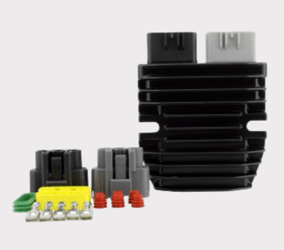 MOSFET voltage regulator rectifier with black aluminum heatsink; DGT Agri lithium-ion compatible unit.