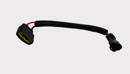 REVOLT voltage regulator harness cable; black corrugated wrap, red wire, two connectors