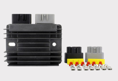 Regulator rectifier for Can-Am Ryker 600/900 ACE EFI from DGT Agri; black heatsink with multi-pin connectors.