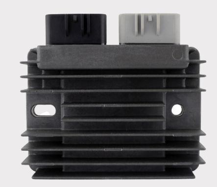 Regulator Rectifier for Kawasaki KAF400 Mule SX EFI by DGT Agri, black finned heatsink with dual-top connectors