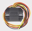 Universal MOSFET regulator/rectifier with black finned aluminum heat sink and red, yellow, and black wires
