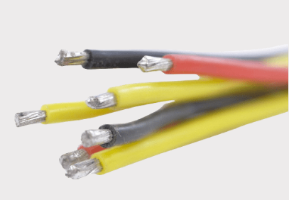 MOSFET regulator rectifier wiring harness with exposed copper ends; color-coded yellow, black, and red wires.