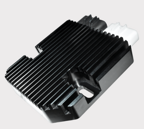 DGT Agri REVOLT regulator rectifier with black finned heatsink and white connector.