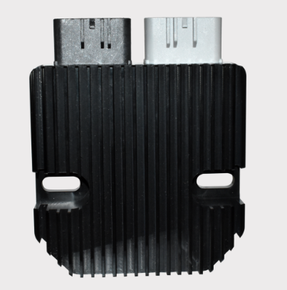 DGT Agri REVOLT Regulator Rectifier, black ribbed heatsink voltage regulator with dual connectors