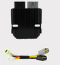 DGT Agri REVOLT regulator/rectifier with black finned heatsink and wiring harness for Arctic Cat ATVs and Suzuki SV/V‑Strom models