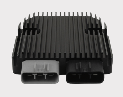 REVOLT Regulator Rectifier by DGT Agri; black heatsink unit with dual connectors for Arctic Cat ATV and Suzuki SV/V-Strom (2000–2010).