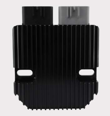 REVOLT regulator rectifier with black finned heatsink and dual top connectors for motorcycles