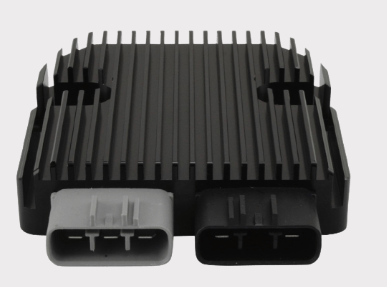 REVOLT Regulator Rectifier for Ducati/Honda/Suzuki motorcycles, black aluminum heatsink with dual 3-pin connectors