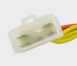 REVOLT regulator rectifier connector; white plastic housing with 6 metal pins and yellow wires