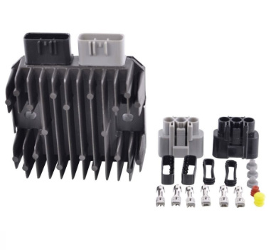 65A MOSFET voltage regulator kit with finned heatsink and multi-pin connectors for Polaris ATV/UTV models.