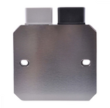 65A MOSFET voltage regulator by DGT Agri, metallic silver housing with gray and black connectors