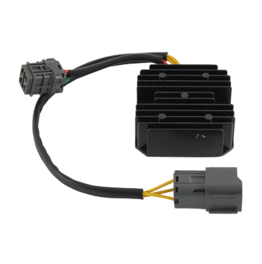 Regulator rectifier for Arctic Cat DVX 250/300 ATV by DGT Agri, black finned heat sink with gray and yellow connectors