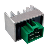 Regulator rectifier by DGT Agri for Suzuki LTZ50/DRZ50/DRZ70; silver heatsink with green 4-pin connector