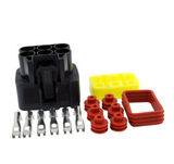 DGT Agri MOSFET regulator/rectifier kit for ATVs; black multi-pin connector, metal terminals, red seals, yellow insert.