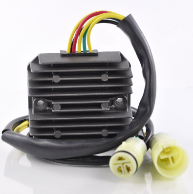 Regulator Rectifier for Honda TRX350 Fourtrax ATV by DGT Agri, black finned unit with multicolored wires