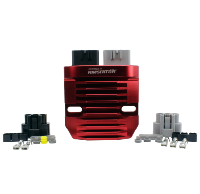 CNC Mosfet regulator rectifier, red anodized DGT Agri unit for Arctic Cat, Polaris, Ski-Doo, Yamaha, Kawasaki.