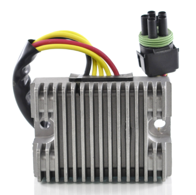 Regulator rectifier for Can-Am DS 650 ATV (2002–2007) by DGT Agri with yellow, red, black wiring and a black connector