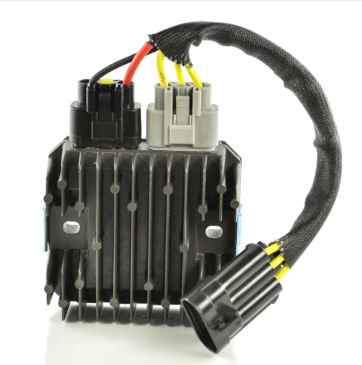 DGT Agri MOSFET regulator/rectifier module with finned heatsink and black multi-wire connector harness