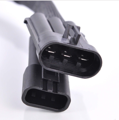 MOSFET regulator/rectifier connector set for Polaris RZR/Ranger, black plastic, includes 4-pin and 2-pin plugs, by DGT Agri.