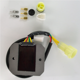 Voltage regulator for Honda TRX300/TRX300FW ATV by DGT Agri; includes wiring harness and yellow/white connectors.