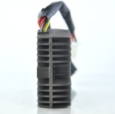 MOSFET Regulator Rectifier by DGT Agri for CFMOTO CF500 ATV, black finned module with wiring harness.