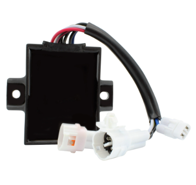 High-performance CDI module for Kawasaki KLF220 Bayou 220 ATV with black housing and two white connectors