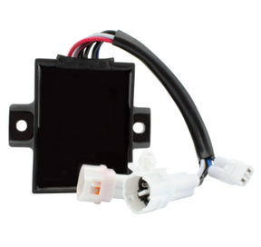 High-performance CDI module for Kawasaki KLF220 Bayou 220 ATV with black housing and two white connectors