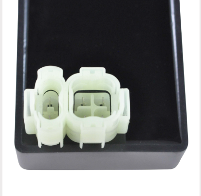 Performance CDI Module connector, white plastic dual-pin harness plug in black housing