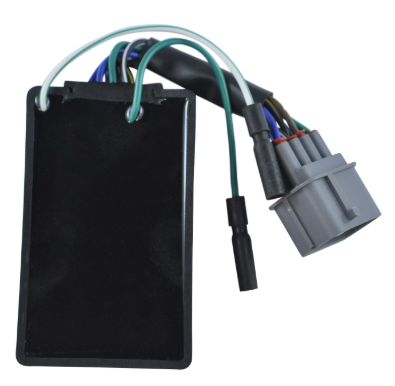 Performance CDI module for Honda TRX350 Rancher ATV, black rectangular unit with multi-colored wires and gray connector